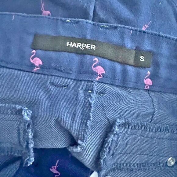 HARPER | 3" Chino Shorts Mid Rise in Navy Blue and Pink Flamingo Print | Small - Picture 7 of 7